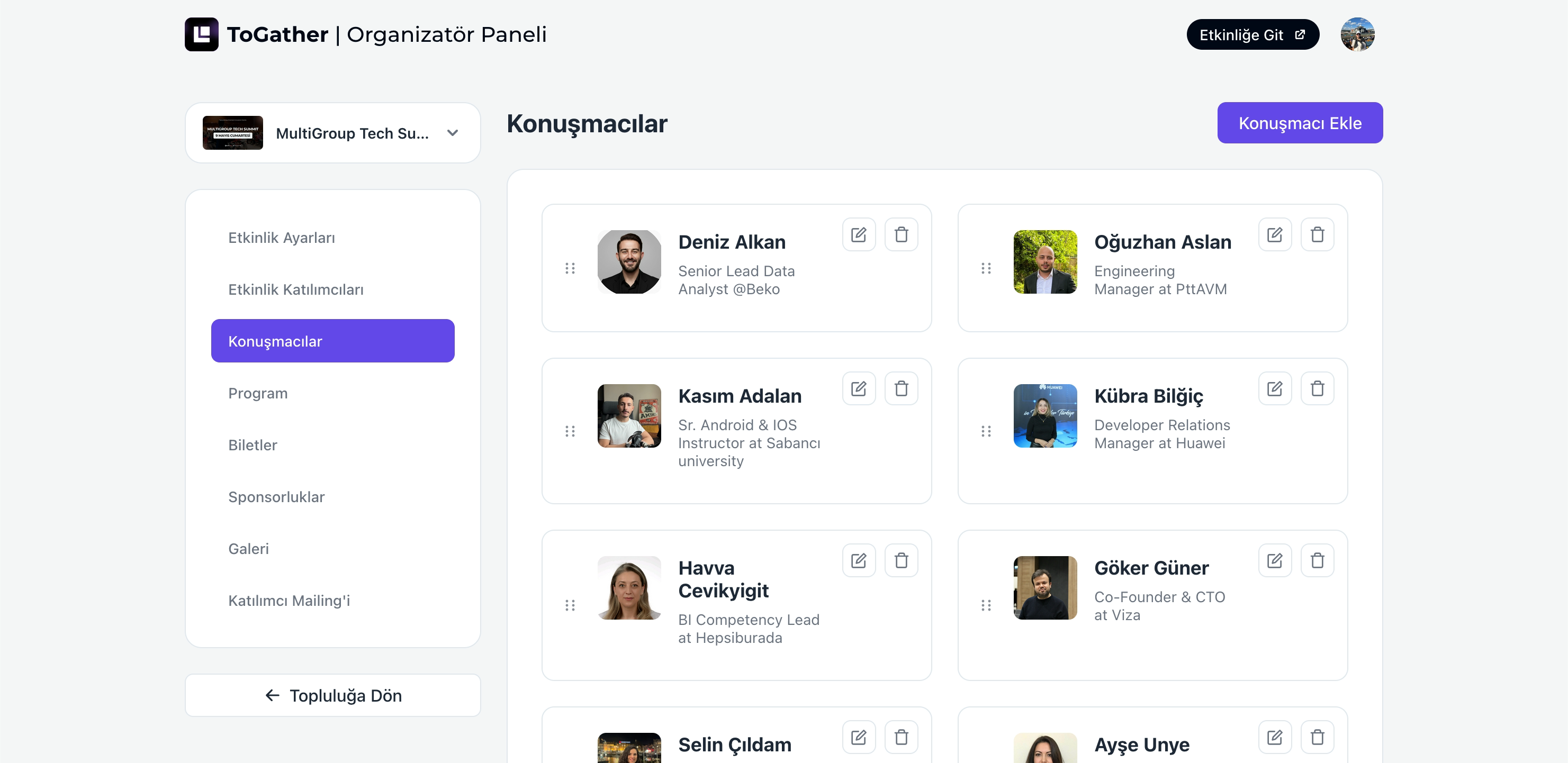 Speaker management inside the event admin panel