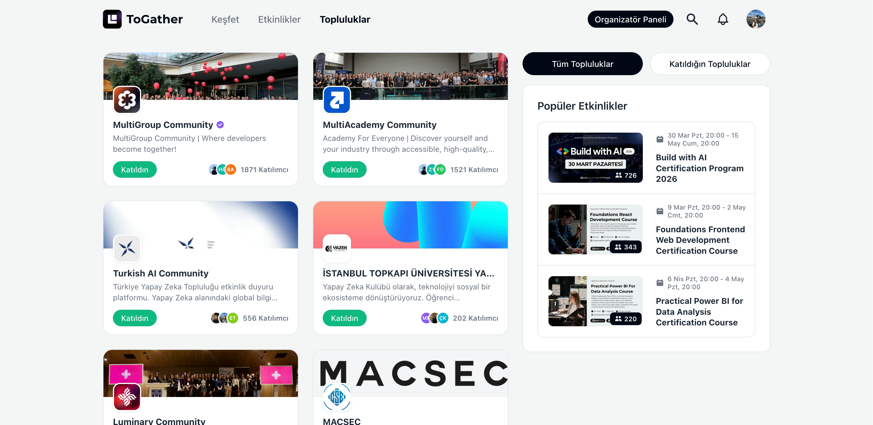 The communities directory on ToGather