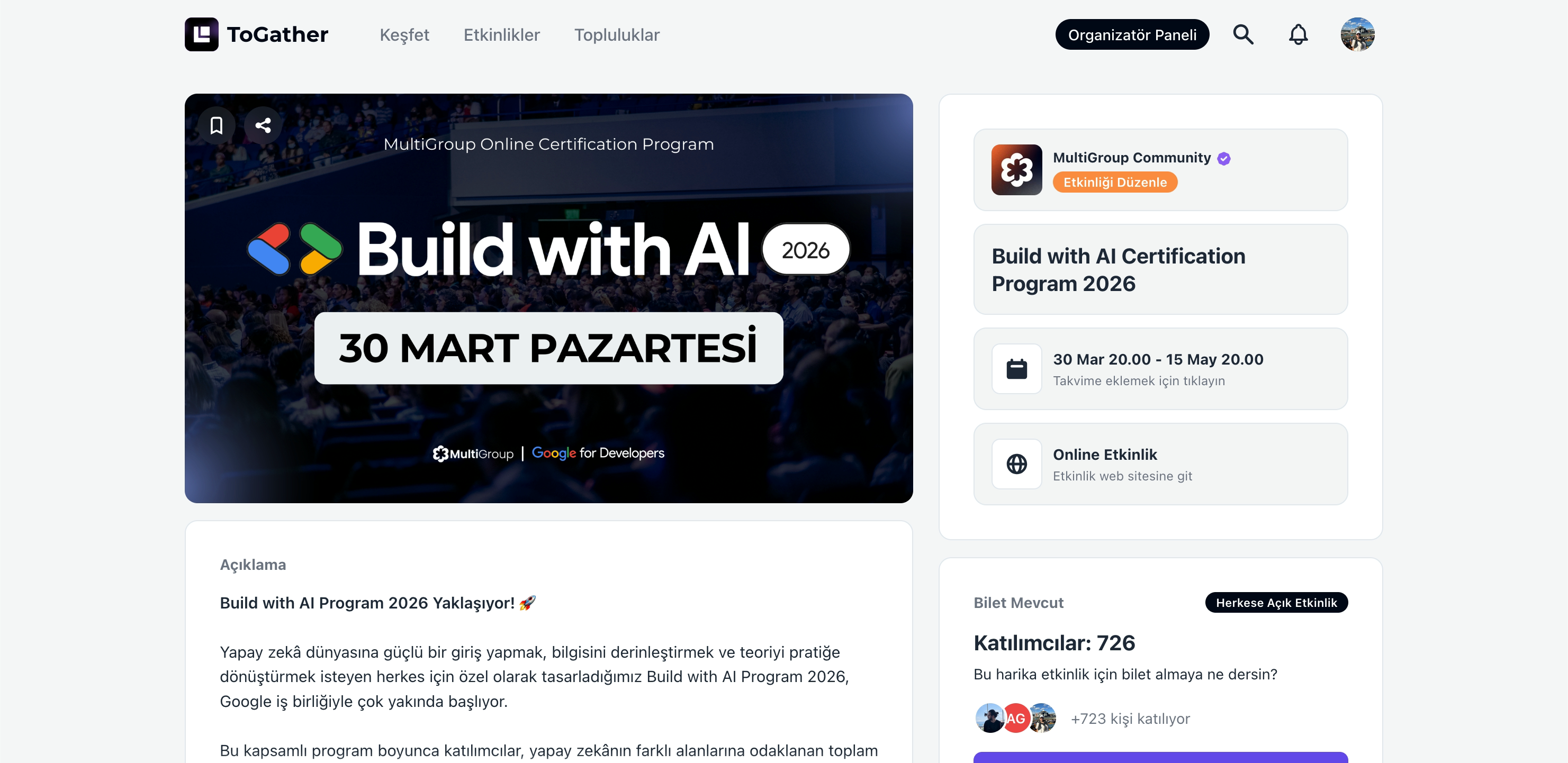 A public event page on ToGather